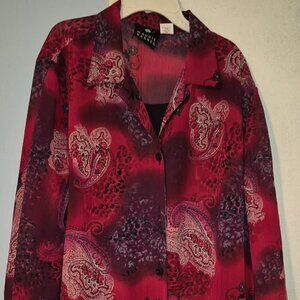 Maggie Barnes 3/4 Sleeve Red Paisley Print Blouse Top w/Attached Cami Womens 22W